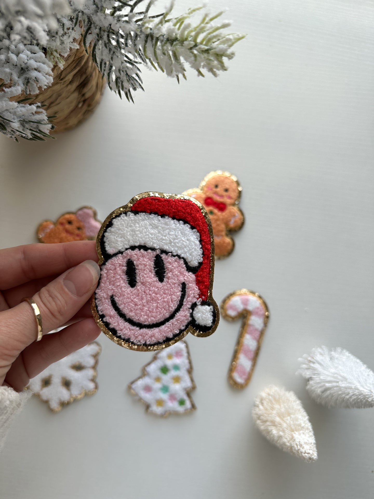 self adhesive smiley face santa christmas patch
